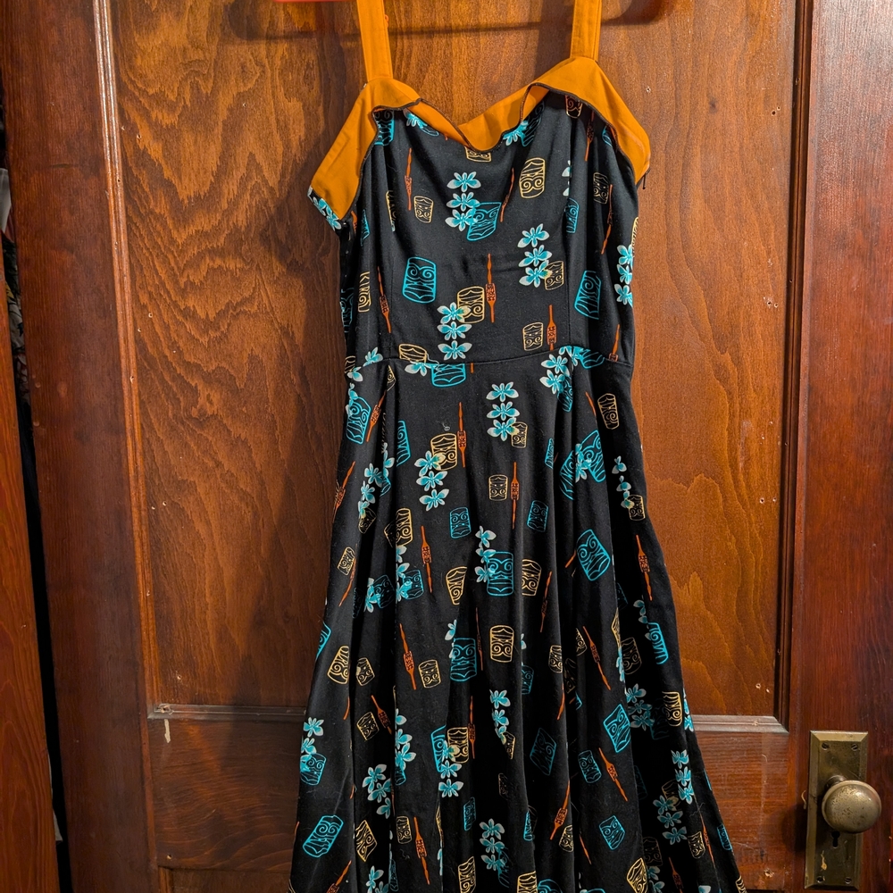 Pinup Couture Black Dress with Orange and Blue Floral Accents